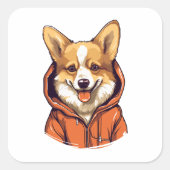 Grappige Corgi Draag Hoodie Vierkante Sticker (Voorkant)