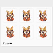 Grappige Corgi Draag Hoodie Vierkante Sticker (Vel)