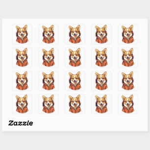 Grappige Corgi Draag Hoodie Vierkante Sticker