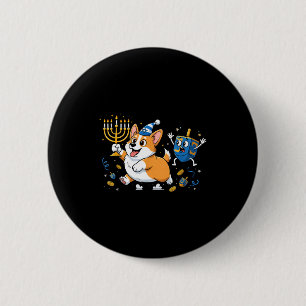 Grappige Corgi Dreidel Menorah Hanukkah Kinderen V Ronde Button 5,7 Cm