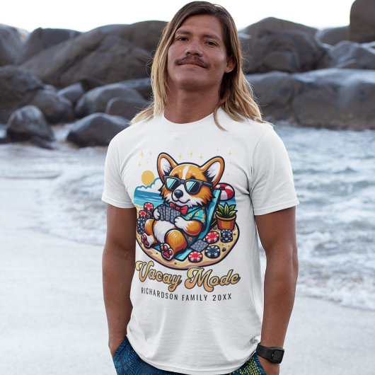 Grappige Corgi gepersonaliseerde strand familie va T-shirt
