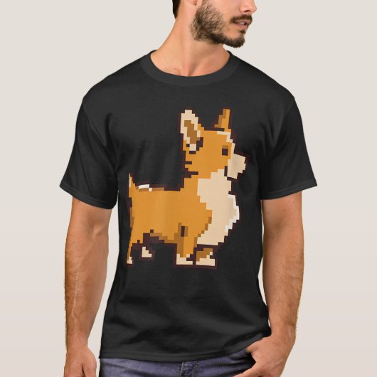 Grappige Corgi Hond Dier Pixel Kunst Retro Video T-shirt (Voorkant)