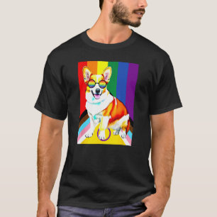 Grappige Corgi Hond Gay Pride LGBTQ Regenboogvlag  T-shirt