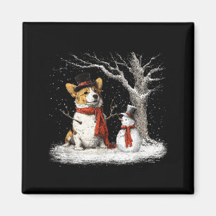 Grappige Corgi-hond in de Sneeuw Boom Kerst Winter Magneet