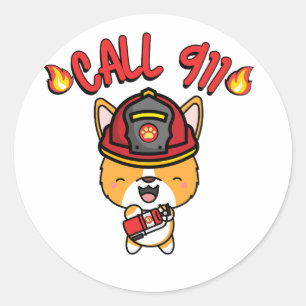 Grappige Corgi hond is een brandweerman Ronde Sticker
