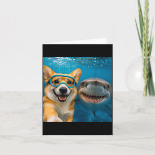 Grappige Corgi Hond Selfie Met Haaien Oceaan Liefh Kaart