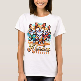 Grappige Corgi Honden Aloha Stranden Zomervakantie T-shirt