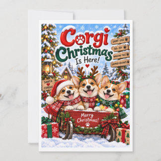 Grappige Corgi Kerst Is Hier Feestdagenkaart