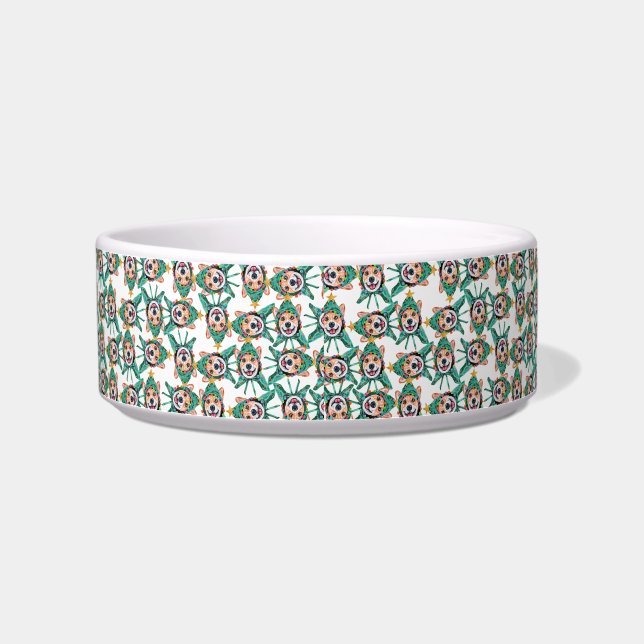 Grappige Corgi Kerst Naam Patroon Voerbakje (Links)