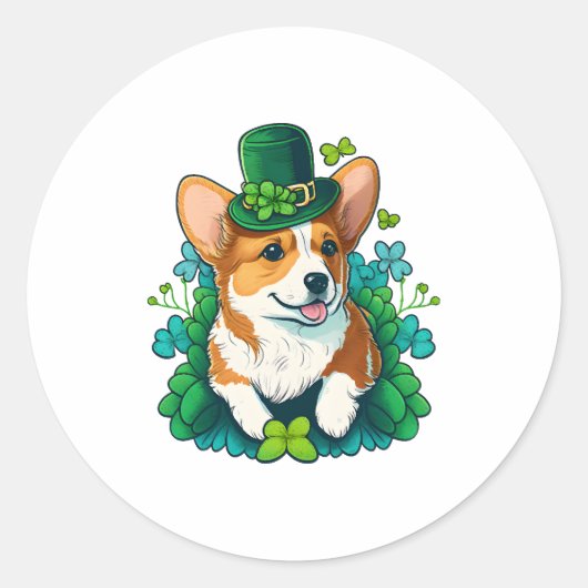 Grappige Corgi Lover Shamrock Happy St Patricks Da Ronde Sticker (Voorkant)