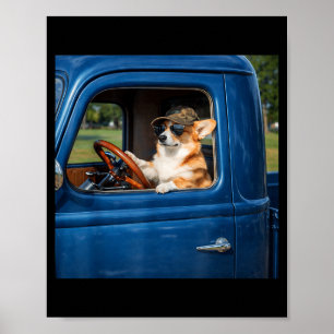 Grappige corgi meme humoristische hond rijdt vrach poster