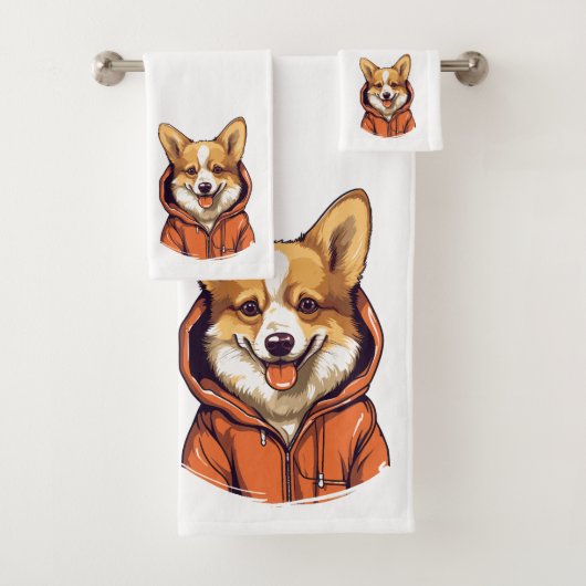 Grappige Corgi met Hoodie Bad Handdoek (Insitu)
