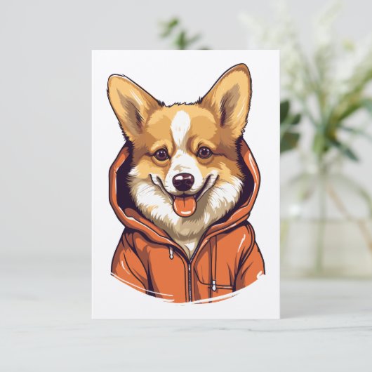 Grappige Corgi met Hoodie Bedankkaart (Staand voorkant)