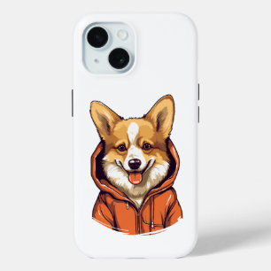 Grappige Corgi met Hoodie iPhone 15 Case