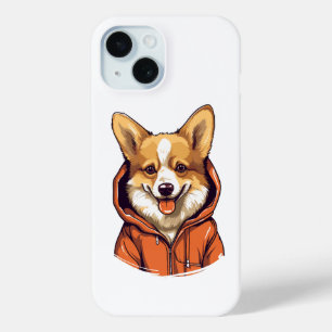 Grappige Corgi met Hoodie iPhone 15 Case
