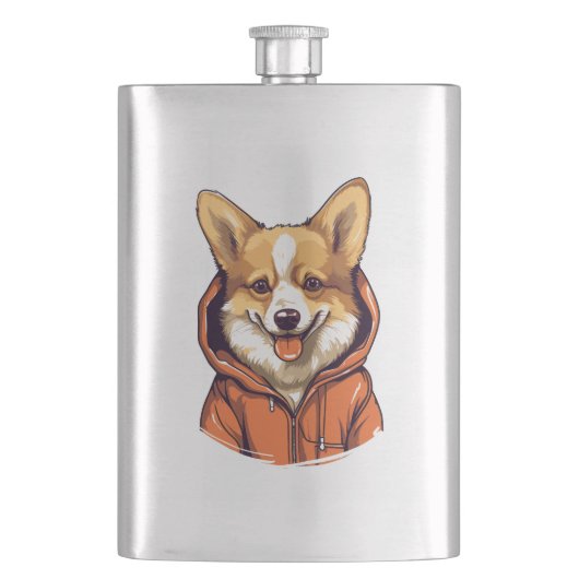 Grappige Corgi met Hoodie Flacon (Voorkant)