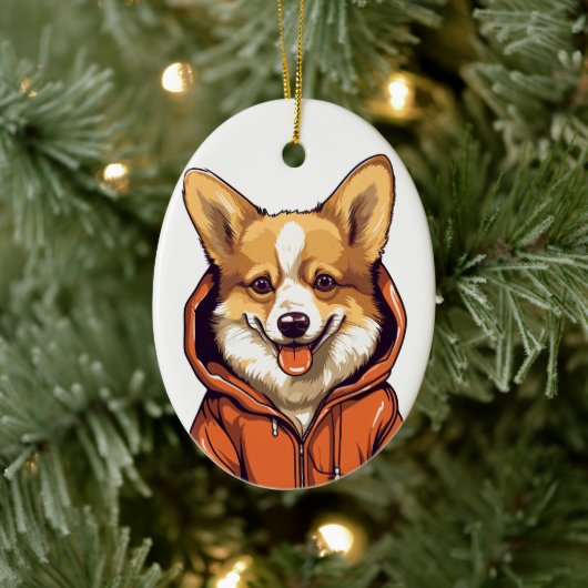 Grappige Corgi met Hoodie Keramisch Ornament (Boom)