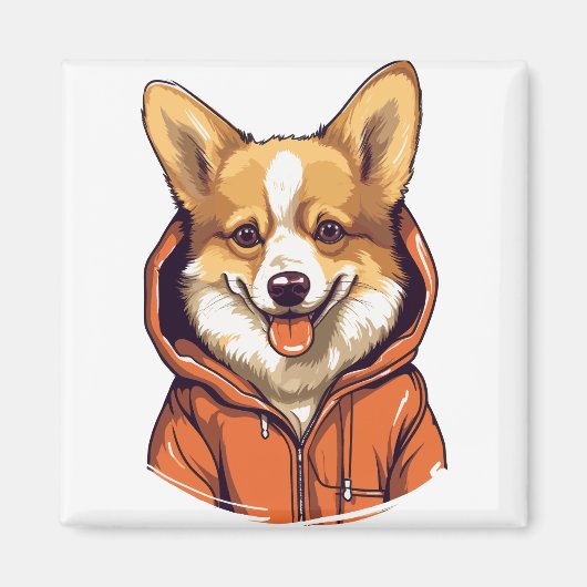 Grappige Corgi met Hoodie Magneet (Voorkant)