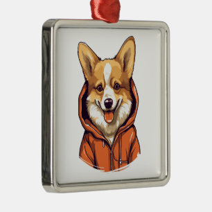 Grappige Corgi met Hoodie Metalen Ornament