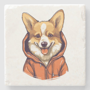 Grappige Corgi met Hoodie Stenen Onderzetter