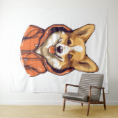 Grappige Corgi met Hoodie Wandkleed (In Situ (horizontaal))