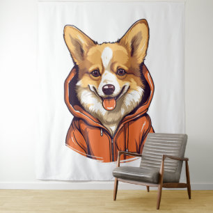 Grappige Corgi met Hoodie Wandkleed