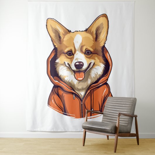 Grappige Corgi met Hoodie Wandkleed (In situ)