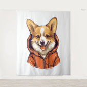 Grappige Corgi met Hoodie Wandkleed (Voorkant)
