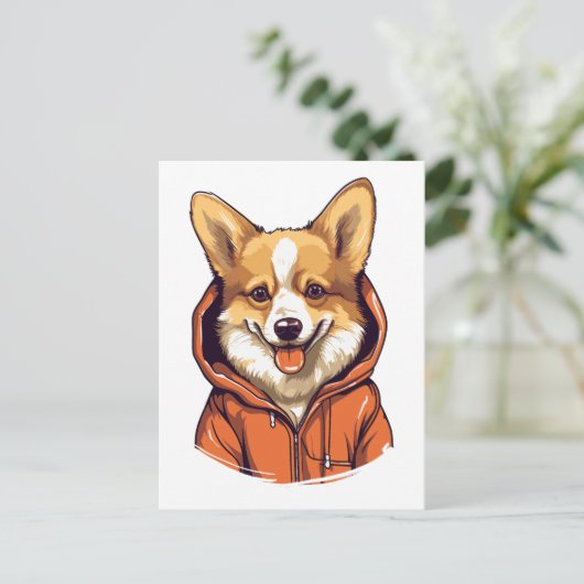 Grappige Corgi met Trui aan Briefkaart (Staand voorkant)