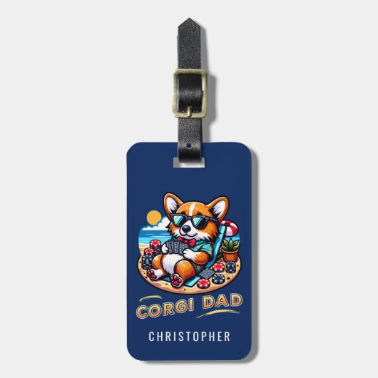 Grappige Corgi Poker Speler Hond Papa Custom Reize Bagagelabel (Voorkant verticaal)