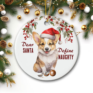 Grappige Corgi Puppy Definieer stoute Kerstmis Keramisch Ornament