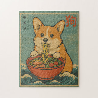 Grappige Corgi Ramen Vintage Japanse Kunstpuzzel Legpuzzel