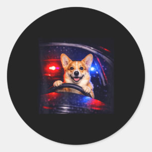 Grappige corgi rijdt meme hond rijdt in een auto ronde sticker