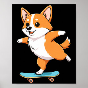 Grappige Corgi Schaatsster Skateboard Ballerina Mo Poster