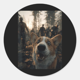 Grappige Corgi Selfie Met Zombies Griezelig Bos Ronde Sticker