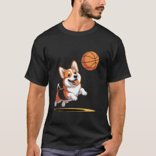 Grappige Corgi Speelt Basketbal Slam Dunk T-shirt