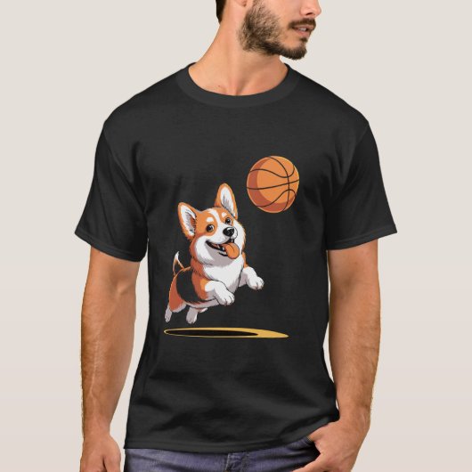 Grappige Corgi Speelt Basketbal Slam Dunk T-shirt (Voorkant)