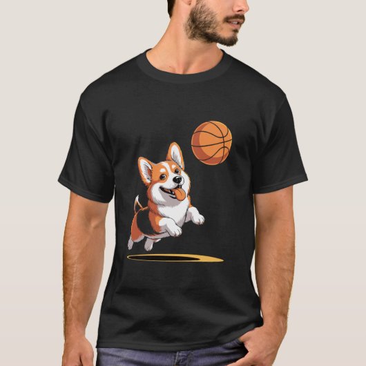 Grappige Corgi Speelt Basketbal Slam Dunk T-shirt (Voorkant)