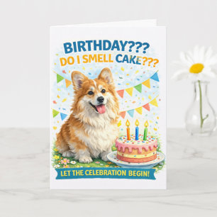 Grappige Corgi Verjaardagskaart – “Ruik ik Taart?” Kaart