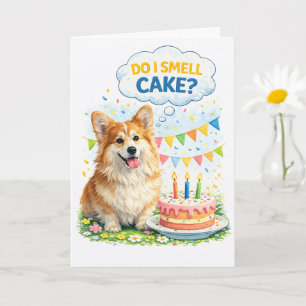 Grappige Corgi Verjaardagskaart – “Ruik ik Taart?” Kaart