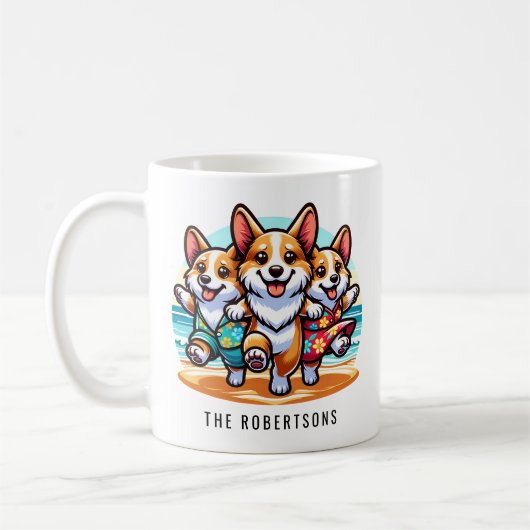 Grappige Corgis Dansen op een Strand Gepersonalise Koffiemok (Links)