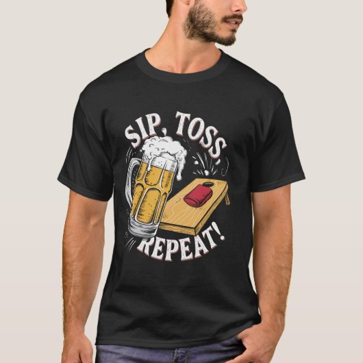 Grappige Cornhole Slok Gooi Herhaal T-shirt (Voorkant)