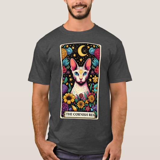 Grappige Cornish Rex Cat Tarot Kaart T-shirt (Voorkant)