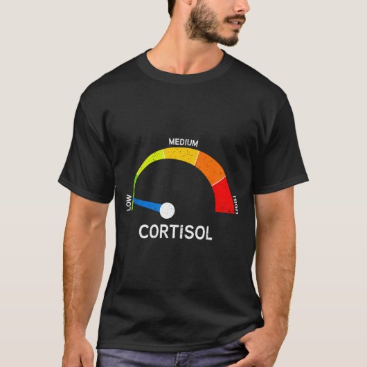 Grappige cortisol niveau snelheidsmeter stress mem t-shirt (Voorkant)