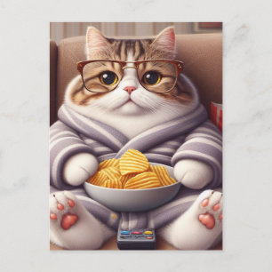 Grappige Couch Potato Cat in Bril en Afstandsbedie Briefkaart