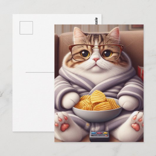 Grappige Couch Potato Cat in Bril en Afstandsbedie Briefkaart (Voorkant / Achterkant)