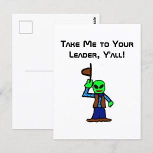 Grappige Cowboy Alien Cartoon met UFO-ontvoering Briefkaart