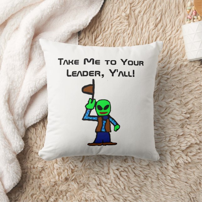 Grappige Cowboy Alien Cartoon met UFO-ontvoering Kussen (Deken)