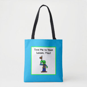 Grappige Cowboy Alien Cartoon met UFO-ontvoering Tote Bag