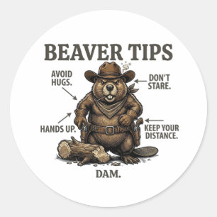 Grappige Cowboy Bever Tips Wilde Westen Vintage  Ronde Sticker
